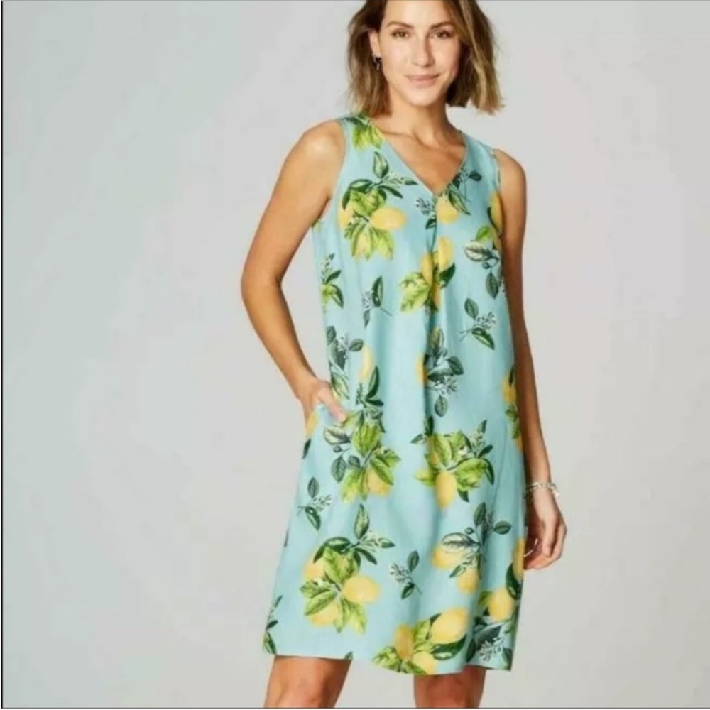 J Jill Love Linen 100% Linen Lemon Print Dress Sz XL
